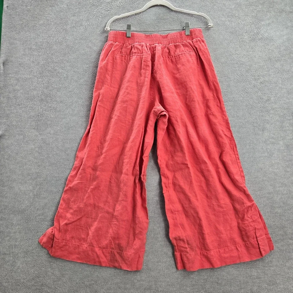 Athleta Women Pants 12 Red Linen Wide Leg Crop Pleated 24" Inseam‎ - Picture 10 of 11